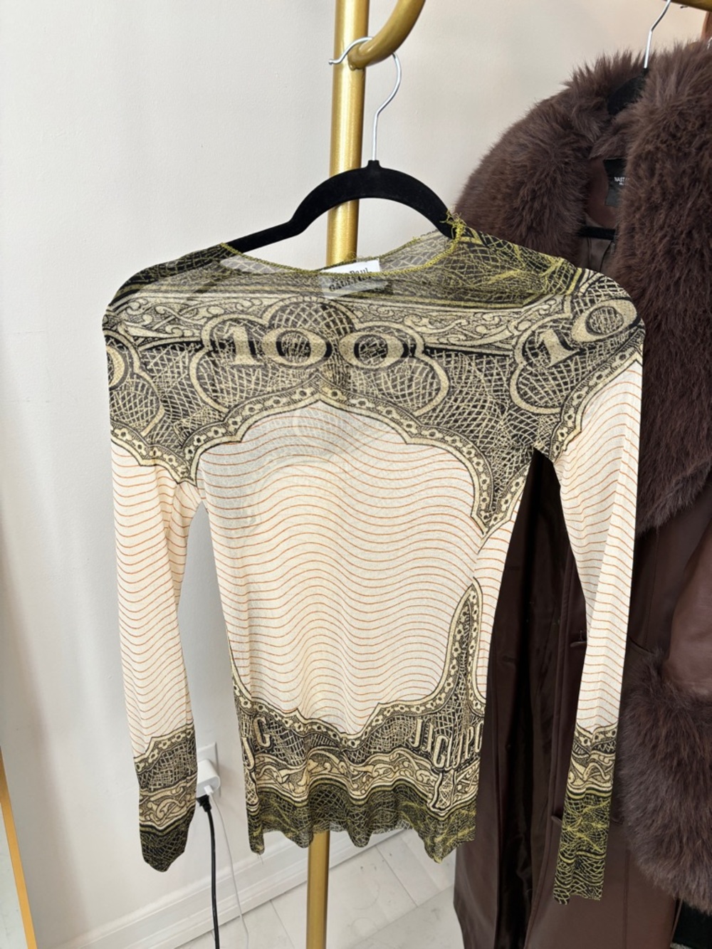 Jean Paul Gaultier Cream and Olive Script-Print Long Sleeve Top - Picture 3 of 7